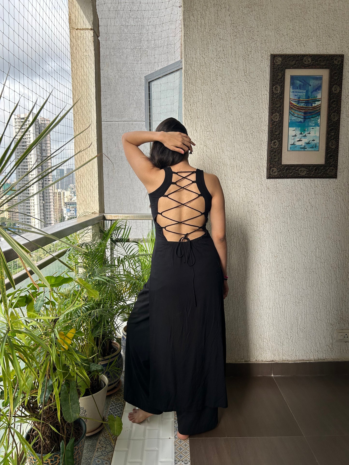 CATERPILLAR Kurti - Black Backless criss-cross Long kurti