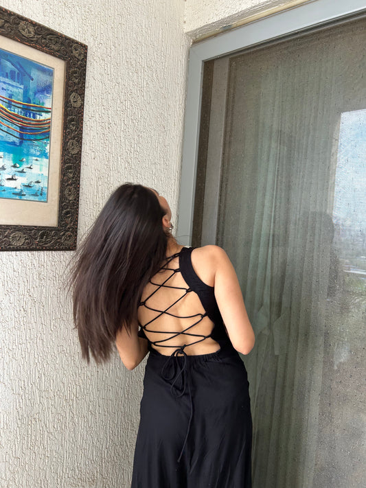 CATERPILLAR Kurti - Black Backless criss-cross Long kurti