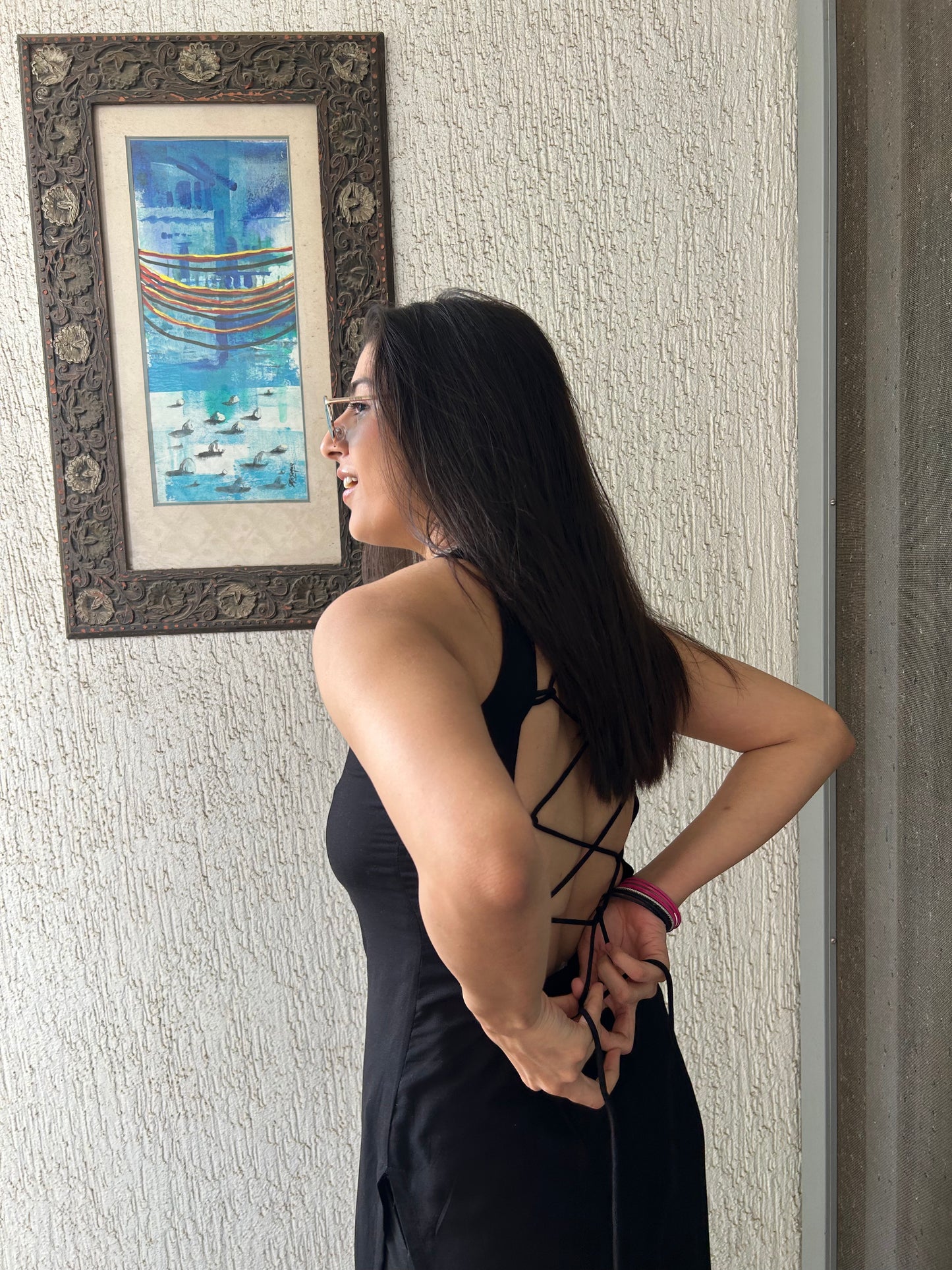 CATERPILLAR Kurti - Black Backless criss-cross Long kurti