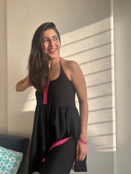 KAADHA - BLACK Halterneck Kurti